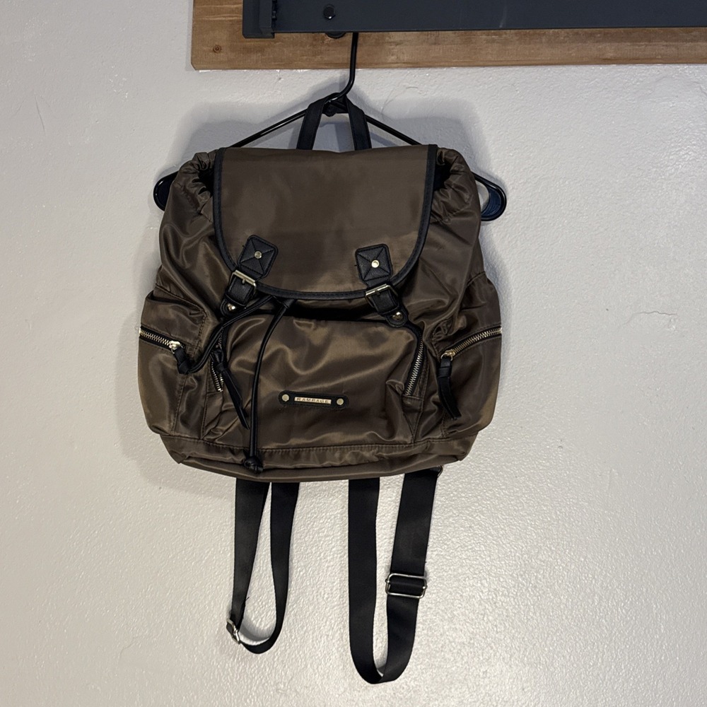 Rampage Backpack Purse Bag Brown Nylon‎ Drawstring Zip Pockets Adjustable Straps